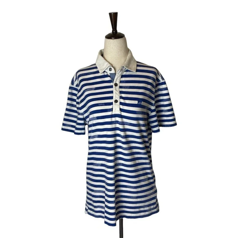 Banana Republic Blue And White‎ Striped Cotton Blend Polo Shirt Size S